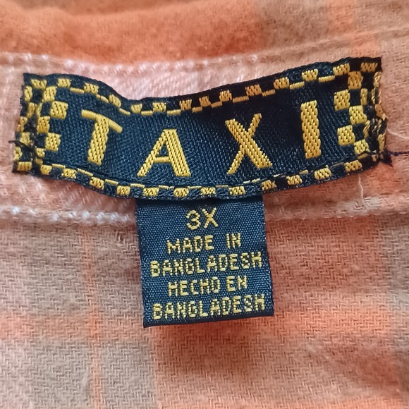 TAXI Orange Plaid Button Henley Top Women's 3X 100% Cotton Roll Tab Sleeve Flowy - Picture 4 of 6